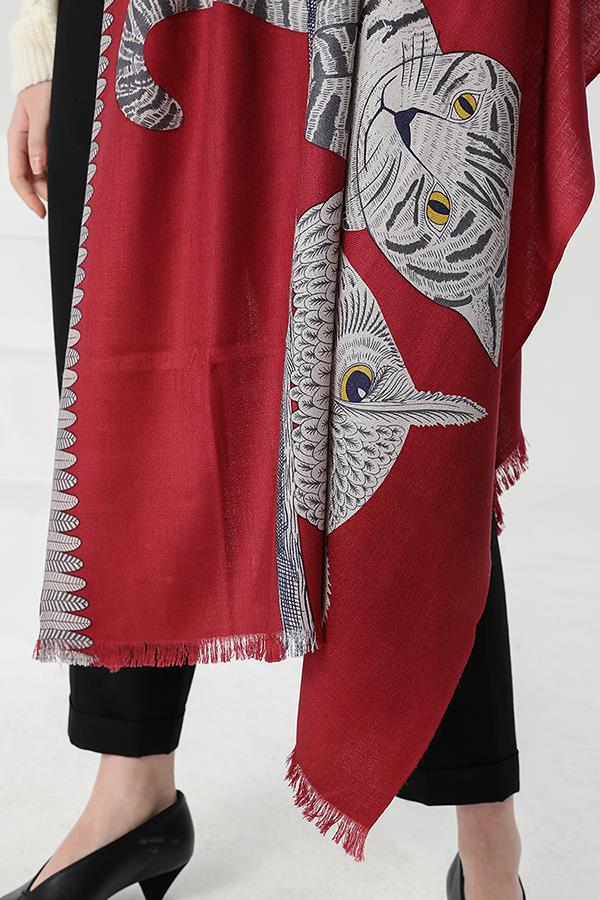 Burgundy Animal Print Cashmere Shawl